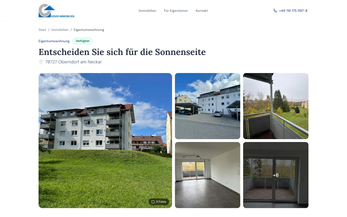 Detailseite einer Immobilie mit Bildergalerie auf der Website von Seger Immobilien