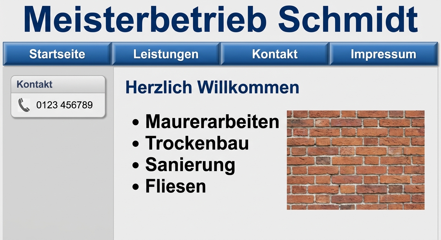 Veraltete Website eines Handwerksbetriebs